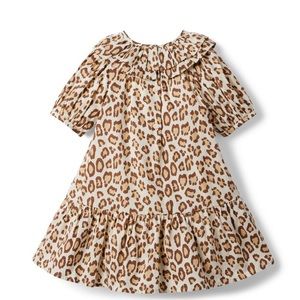 LEOPARD PUFF SLEEVE RUFFLE DRESS